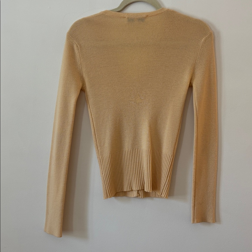 Vintage Burberry Ribbed Wool Cardigan Butter Yellow Tan Women's size Small‎ - Picture 6 of 8